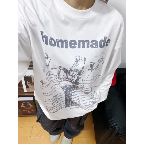 LELE-印花长袖打底衫春秋T恤上衣情侣美式圆领字母设计感男女同款