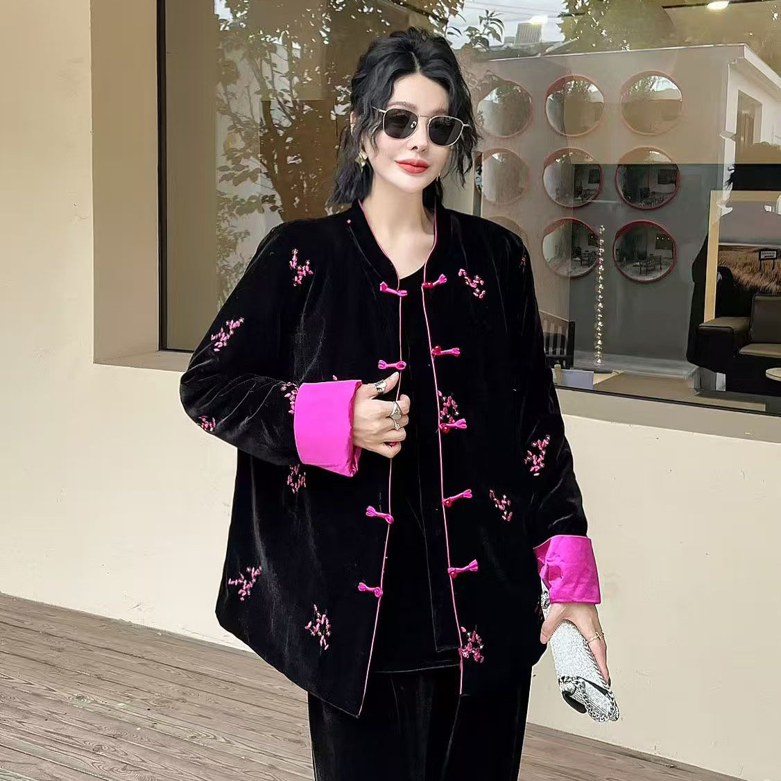 yy（加棉）新中式大码国风棉服重工刺绣时尚200斤冬季外套8823