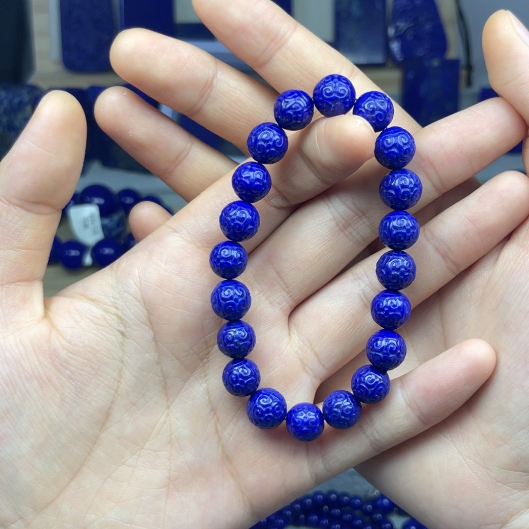 青金石未镶嵌回纹手串9+