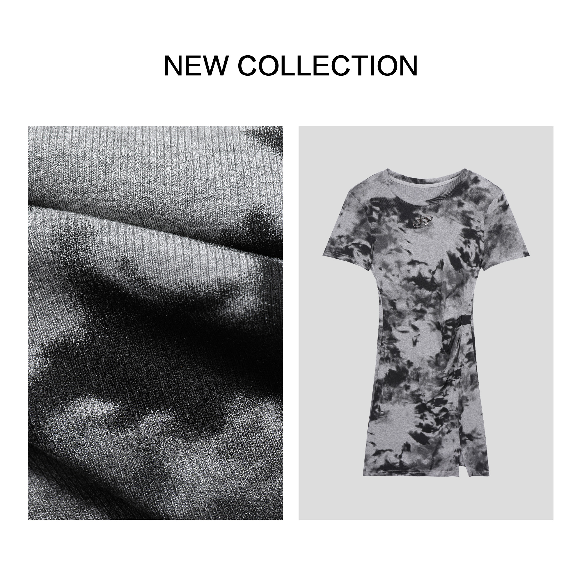 【婷婷专属】L1F27066 时尚百搭圆领短袖扎染连衣裙