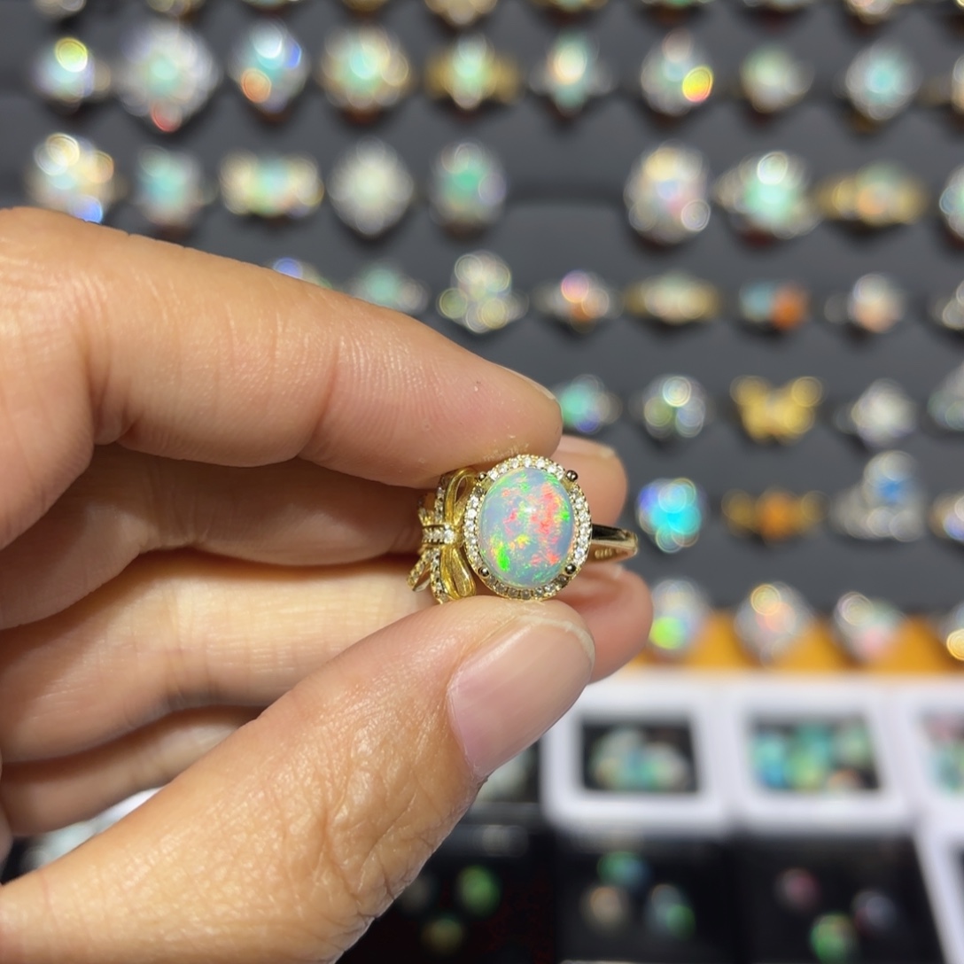 欧泊银S925镀金镶嵌戒指