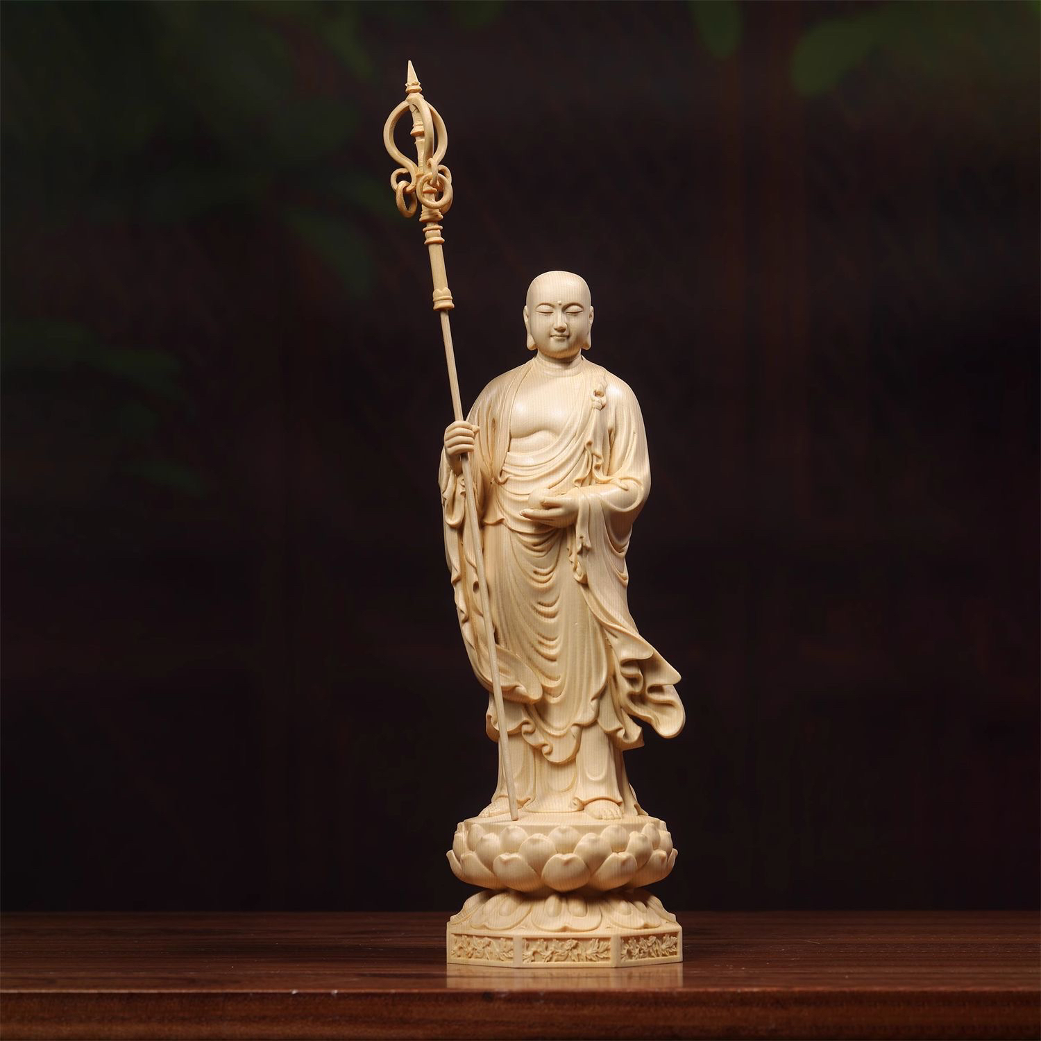 桧木实心实木雕刻地藏王佛像摆件家居装饰玄关供台工艺品家居神像