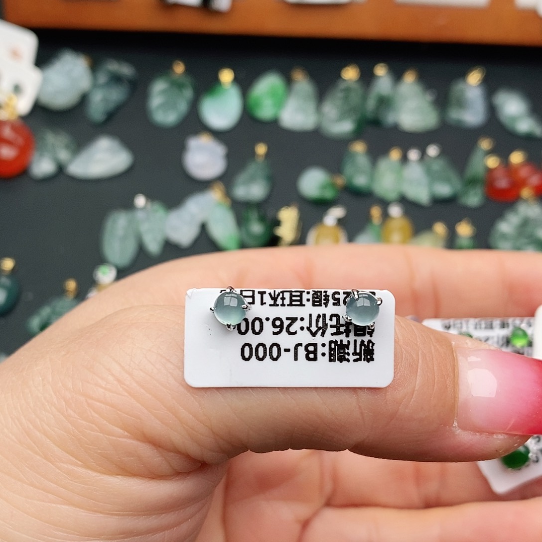 翡翠耳饰银S925镶嵌半*耳钉