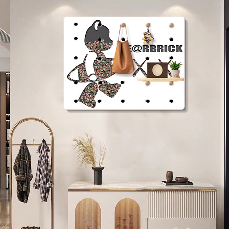 033/小熊洞洞板玄关装饰画入户潮流过道客厅落地挂画