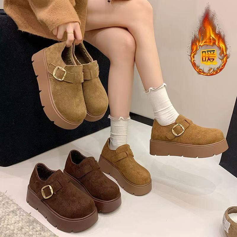 秋冬加绒一脚蹬女鞋纯色休闲风潮流风棉鞋穆勒鞋毛靴