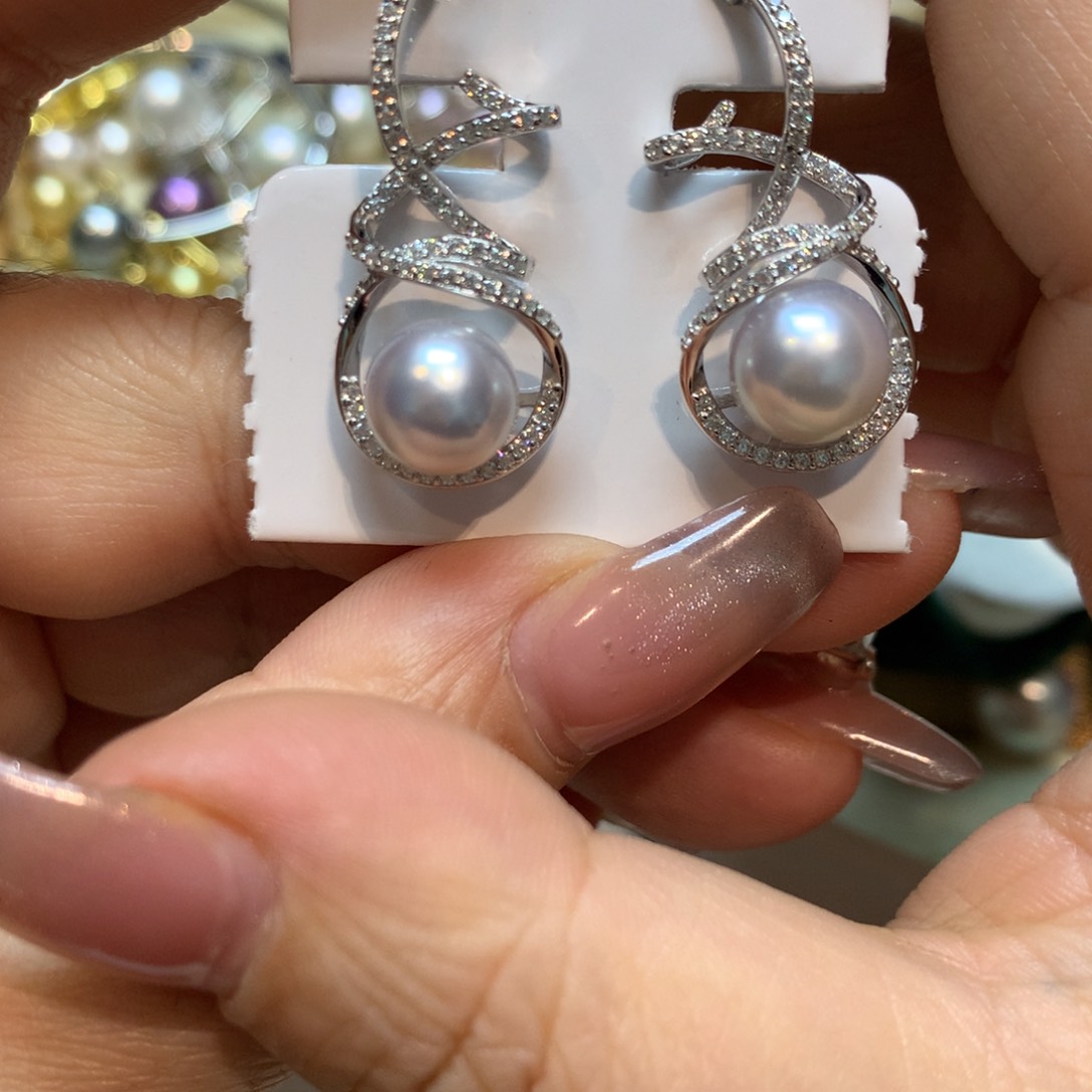 海水珍珠耳饰银S925镶嵌