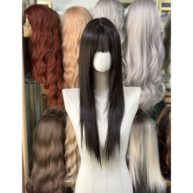 齐刘海假发女长直发层次感黑长直自然逼真仿真人发丝全头套款假发