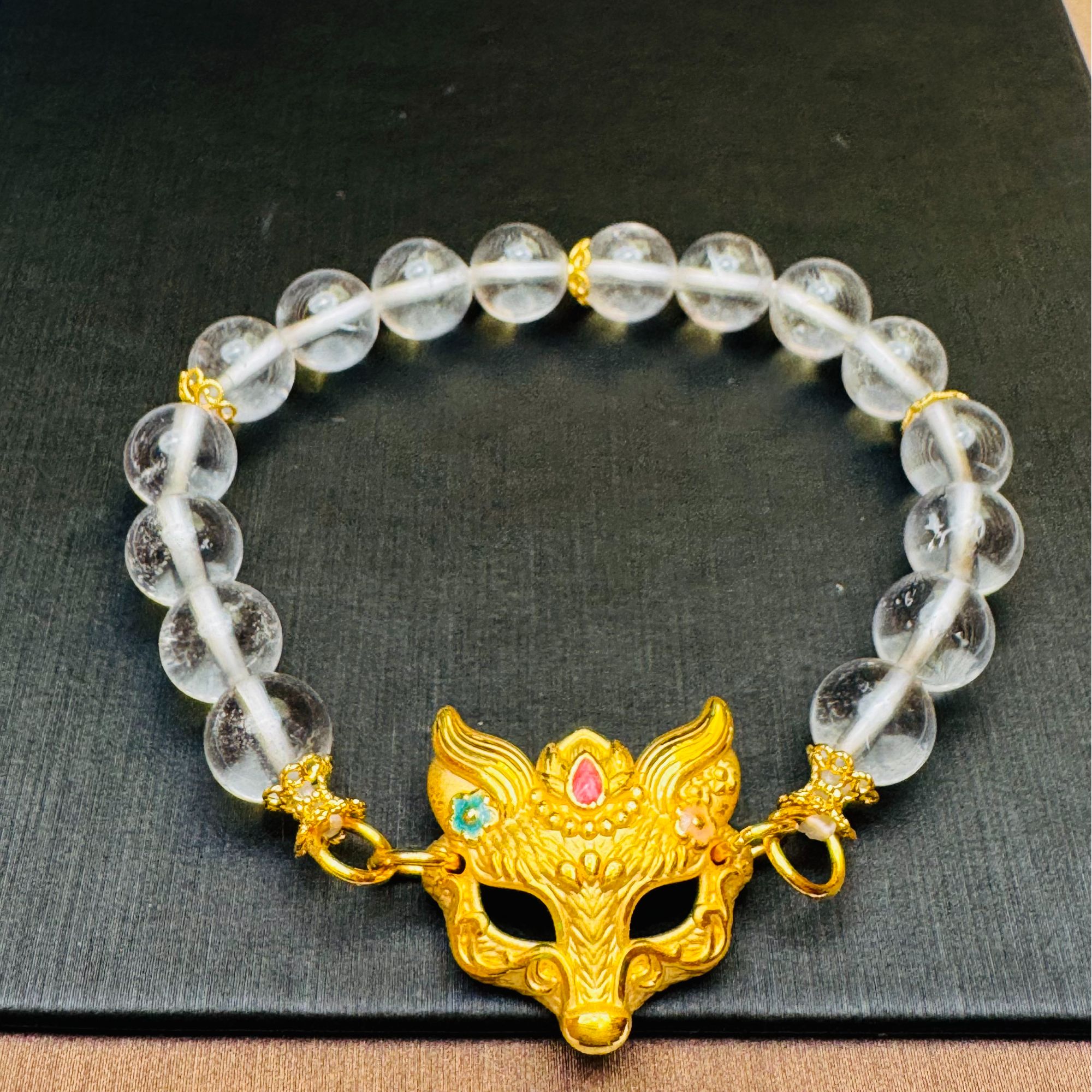 4#足金999 精美百搭 狐狸面具 手串【赠天然白水晶】