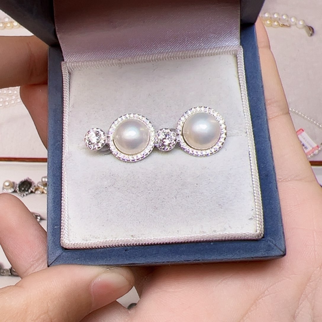 海水珍珠耳饰银S925镶嵌