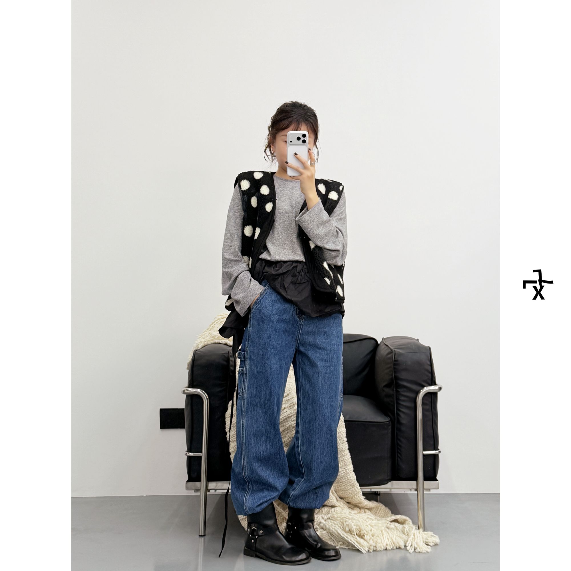 LLX7-ST2025新款直筒拖地阔腿牛仔裤工装街头水洗深海蓝中腰无弹