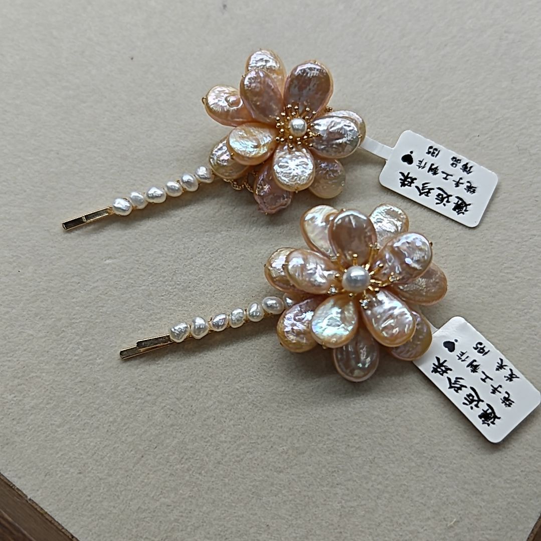 铜合金香槟色双层花花一字夹任选其一