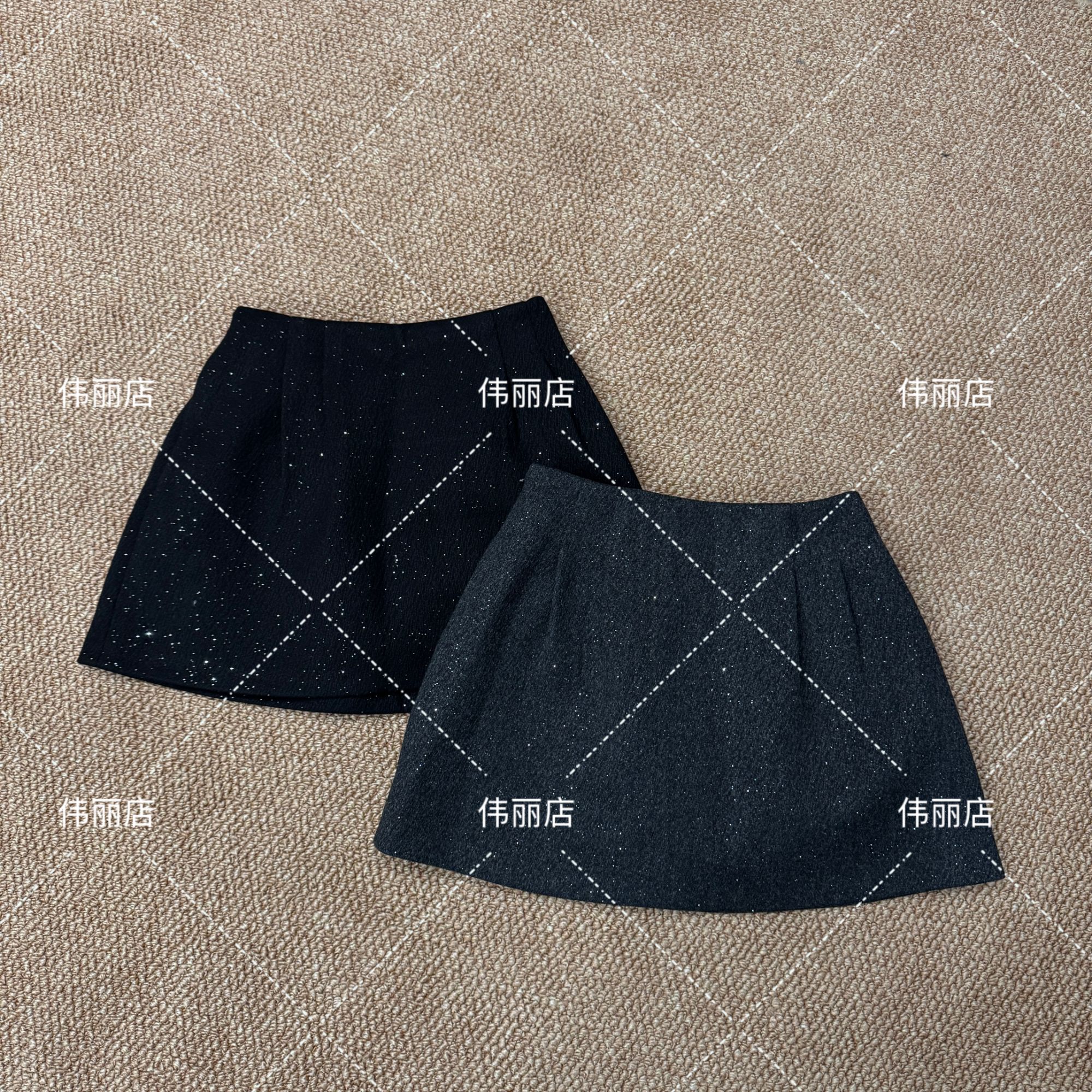 伟丽6店4564款【亮丝毛呢半裙】显瘦高腰气质韩版小香风短裙