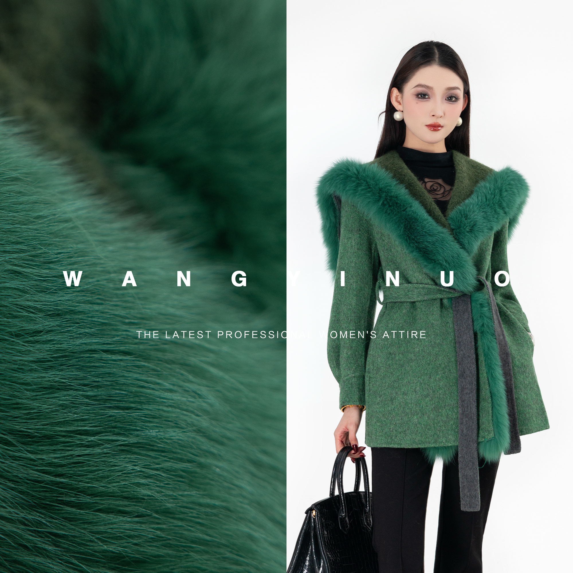 MD定制·依诺【审美偏爱】2025冬季时尚军绿中长款百搭长袖羊毛外套