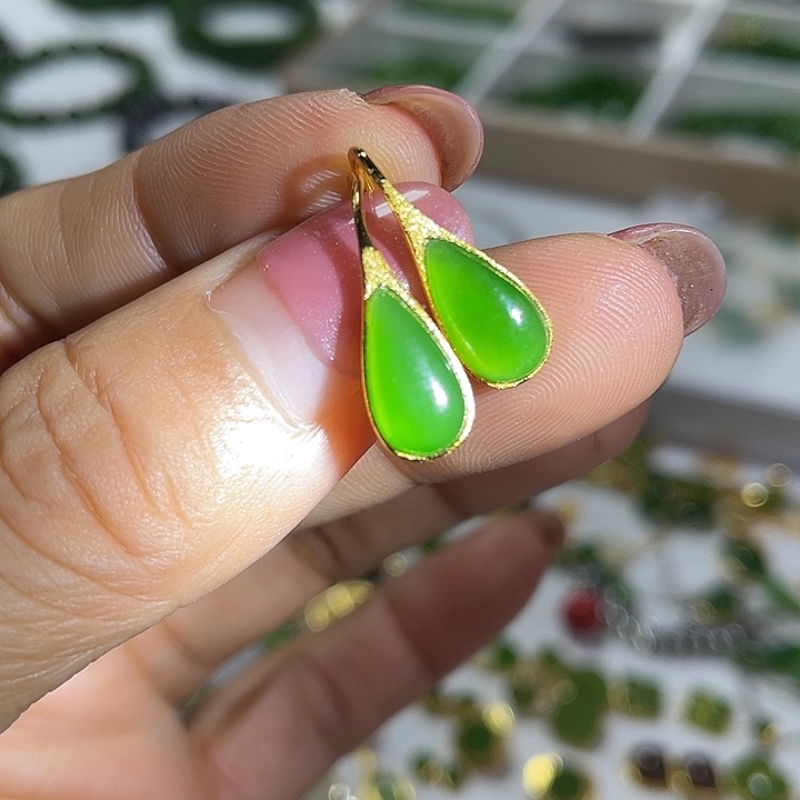 银S925镶嵌和田玉（碧玉）耳饰