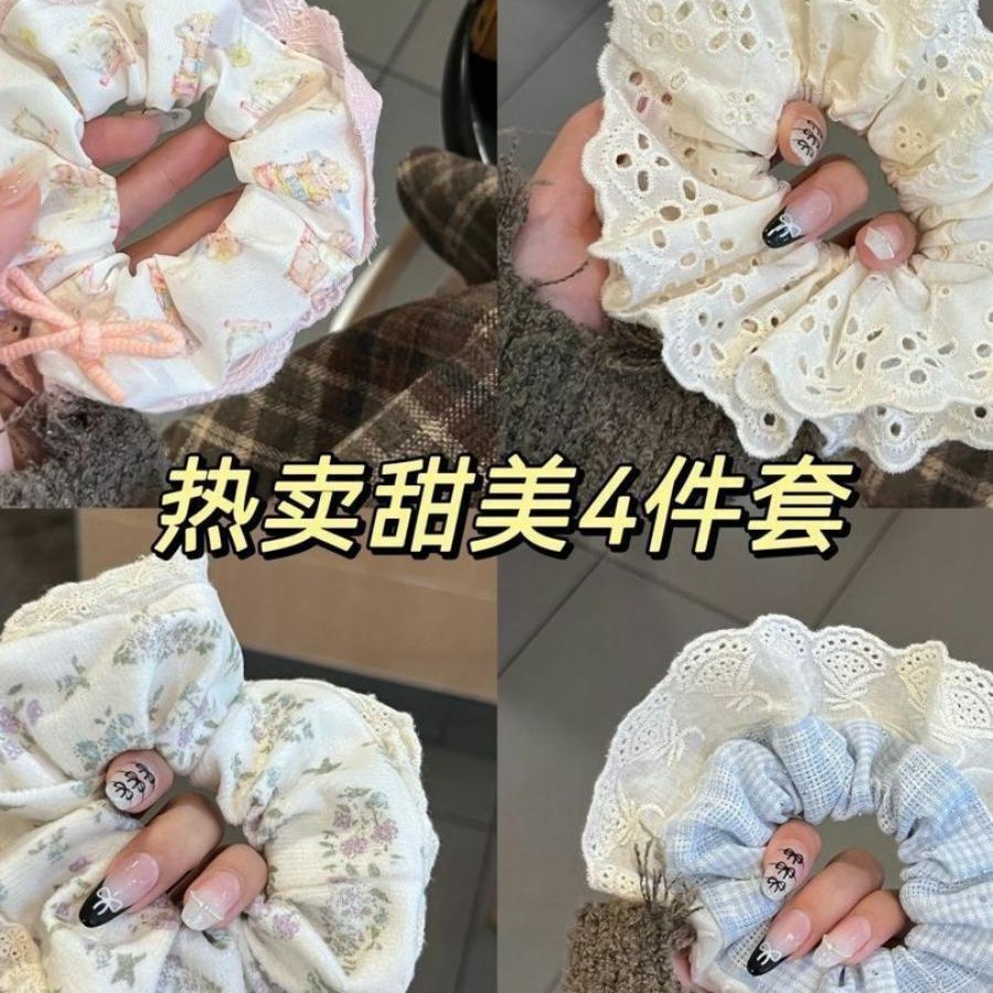 法式蕾丝英伦学院风甜美发圈女ins百搭洋气法式复古蕾丝大肠圈D