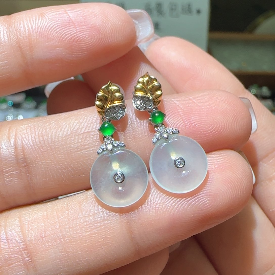 【闪购商品】翡翠耳饰18K金镶嵌缅甸