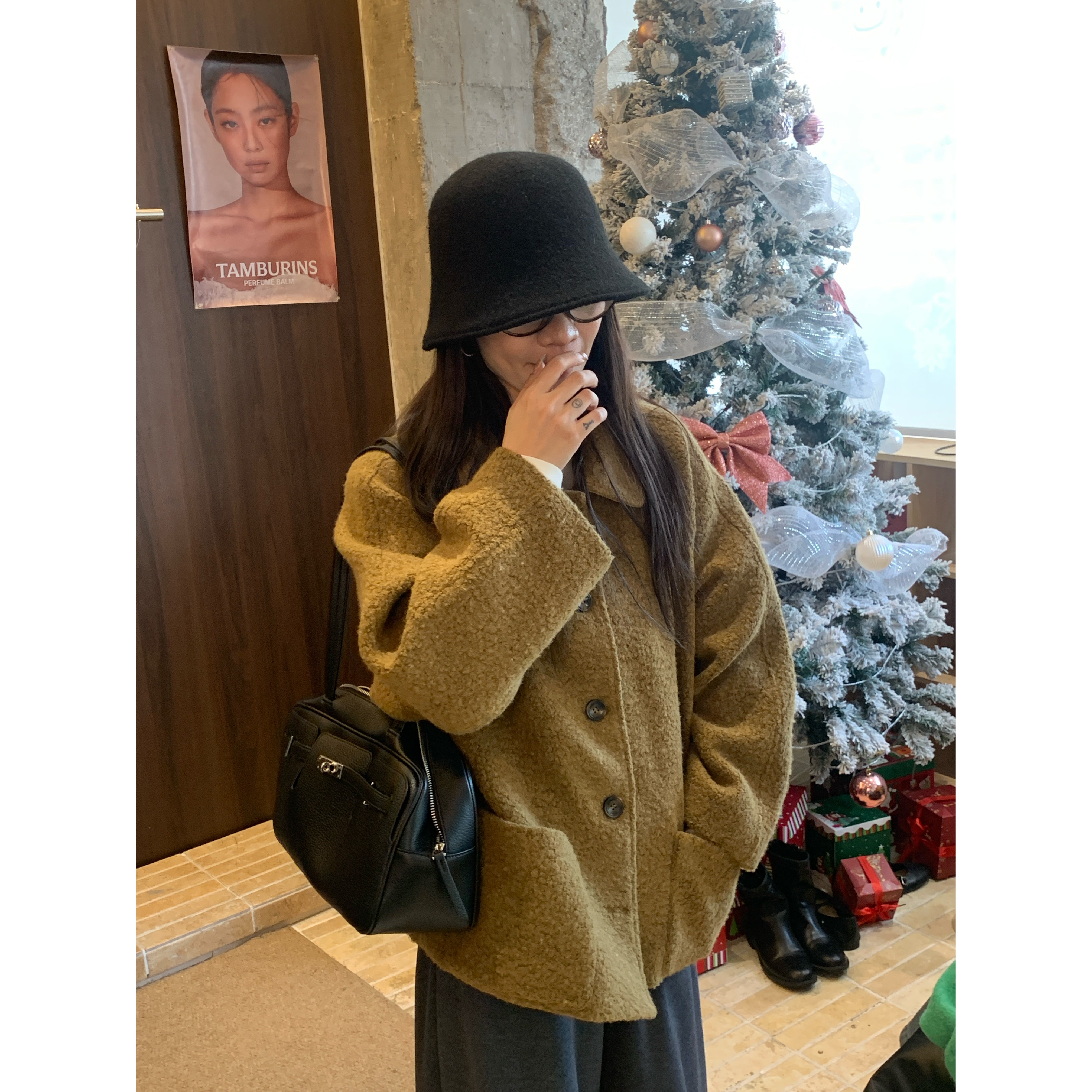 ONNI毛呢外套韩系高级感简约风翻领2025冬季新款小个子加厚#0684