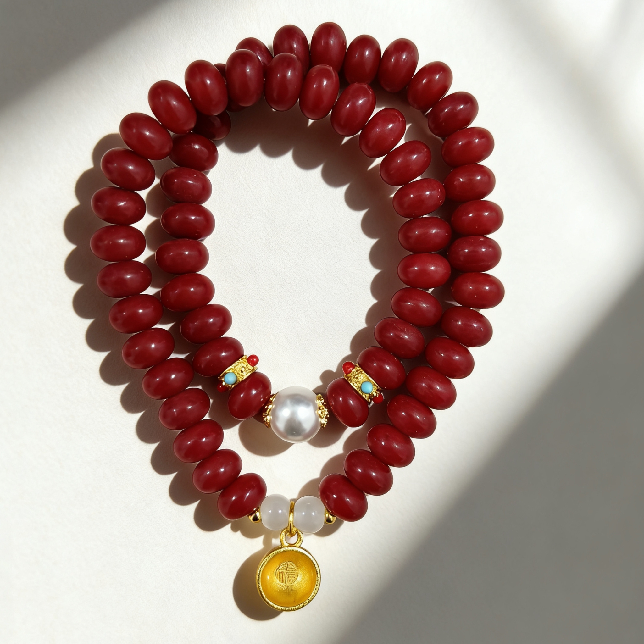 红菩提算盘珠金碗珍珠款 精品手串 无礼盒 JG 0040