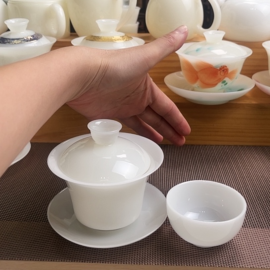 璞玉瓷盖碗130cc120cc加元宝客杯