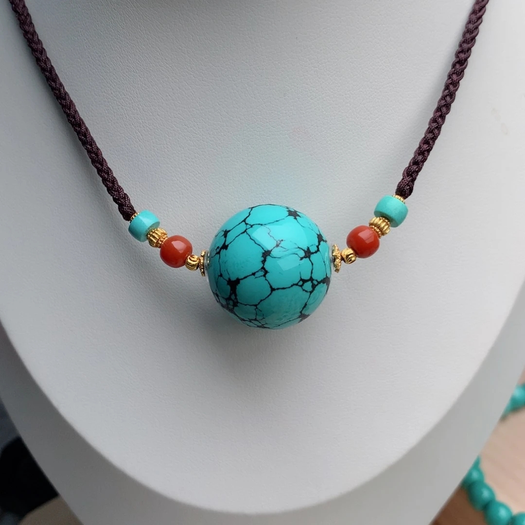 圆珠锁骨链珠山纯天然原矿绿松石手工时尚编织23.8mm