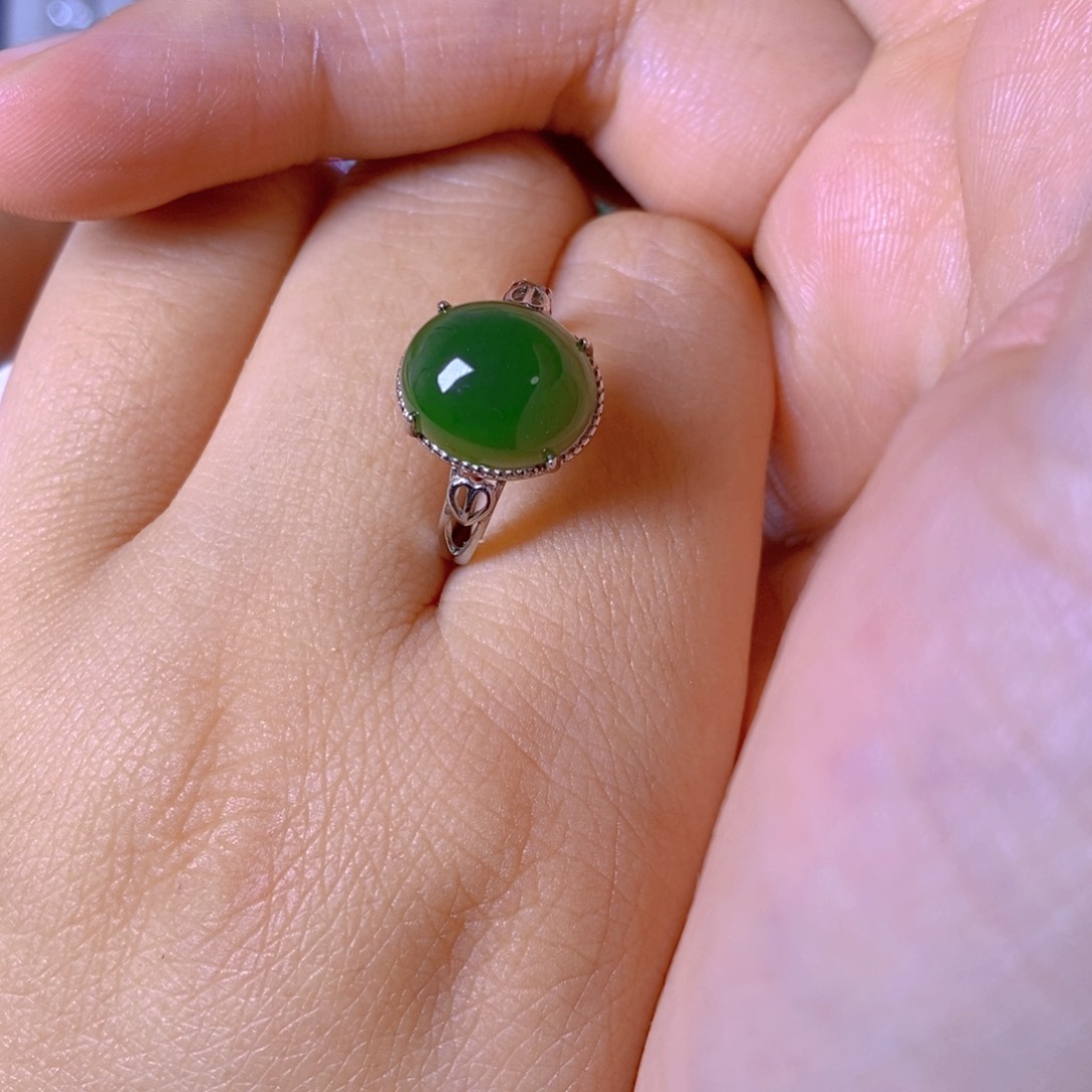 和田玉戒指银S925镶嵌喜****）