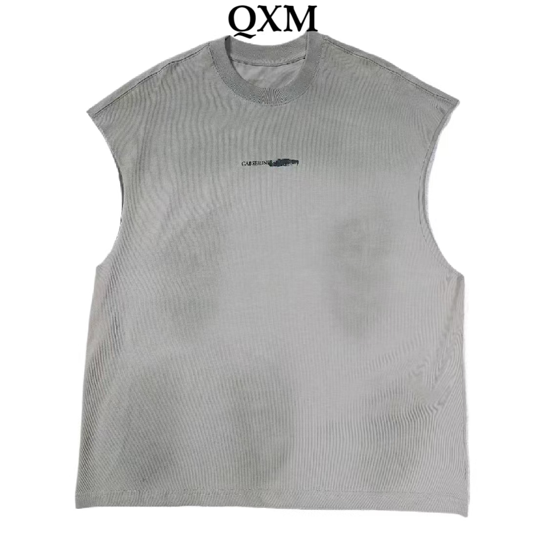 夏季男圆领火焰logo美式背心马甲上衣印花美式卡其色潮流