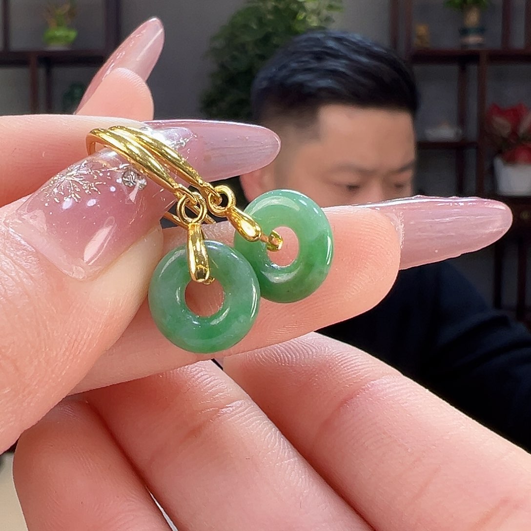 翡翠耳饰银S925镶嵌耳环45