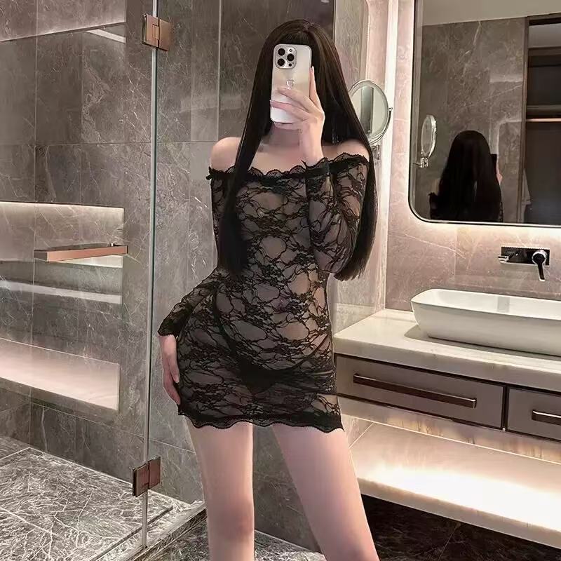 黑色蕾丝连体性感包臀显瘦睡裙