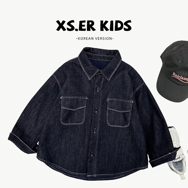 【小首尔】冬季男女童时尚韩版加绒加厚牛仔衬衫HBB6142