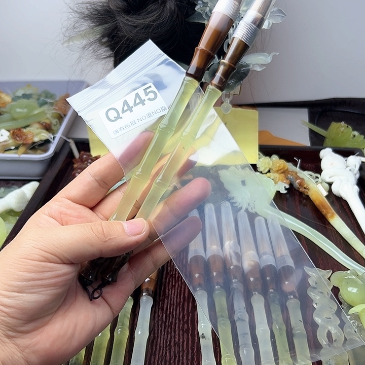 蛇纹石玉发饰合金竹*外