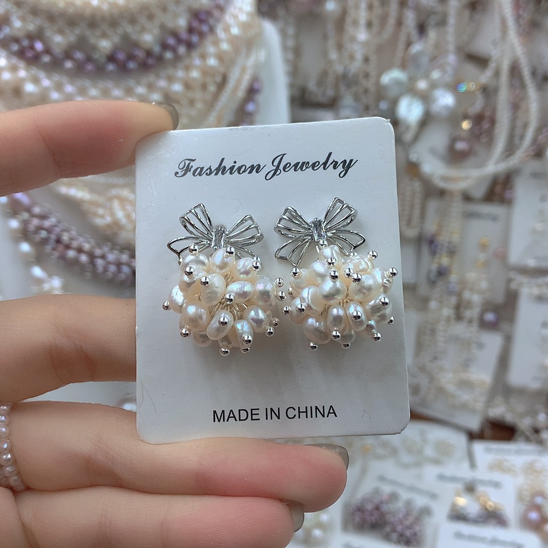 银S925镶嵌淡水珍珠耳饰