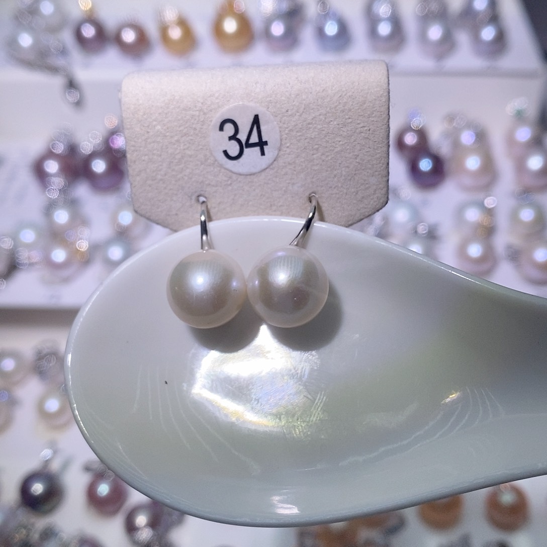 淡水珍珠耳饰银S925镶嵌尺寸11/12毫米