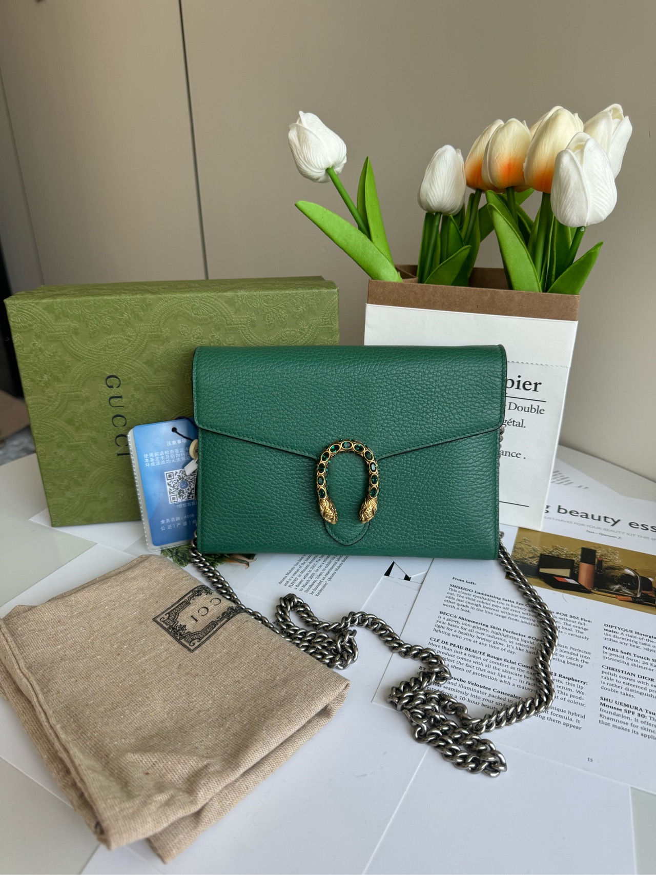 99新 GUCCI/古驰 古驰/Gucci绿色酒神woc链条包