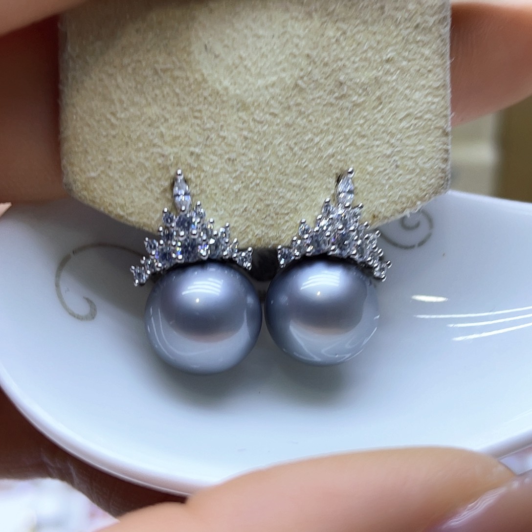 海水珍珠耳饰银S925镶嵌