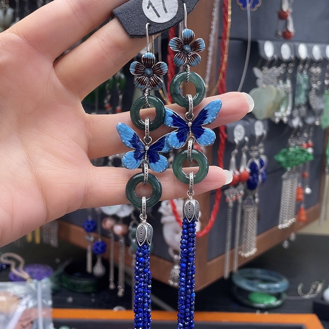 青金石耳饰银S925镶嵌小***界754fhnhghy