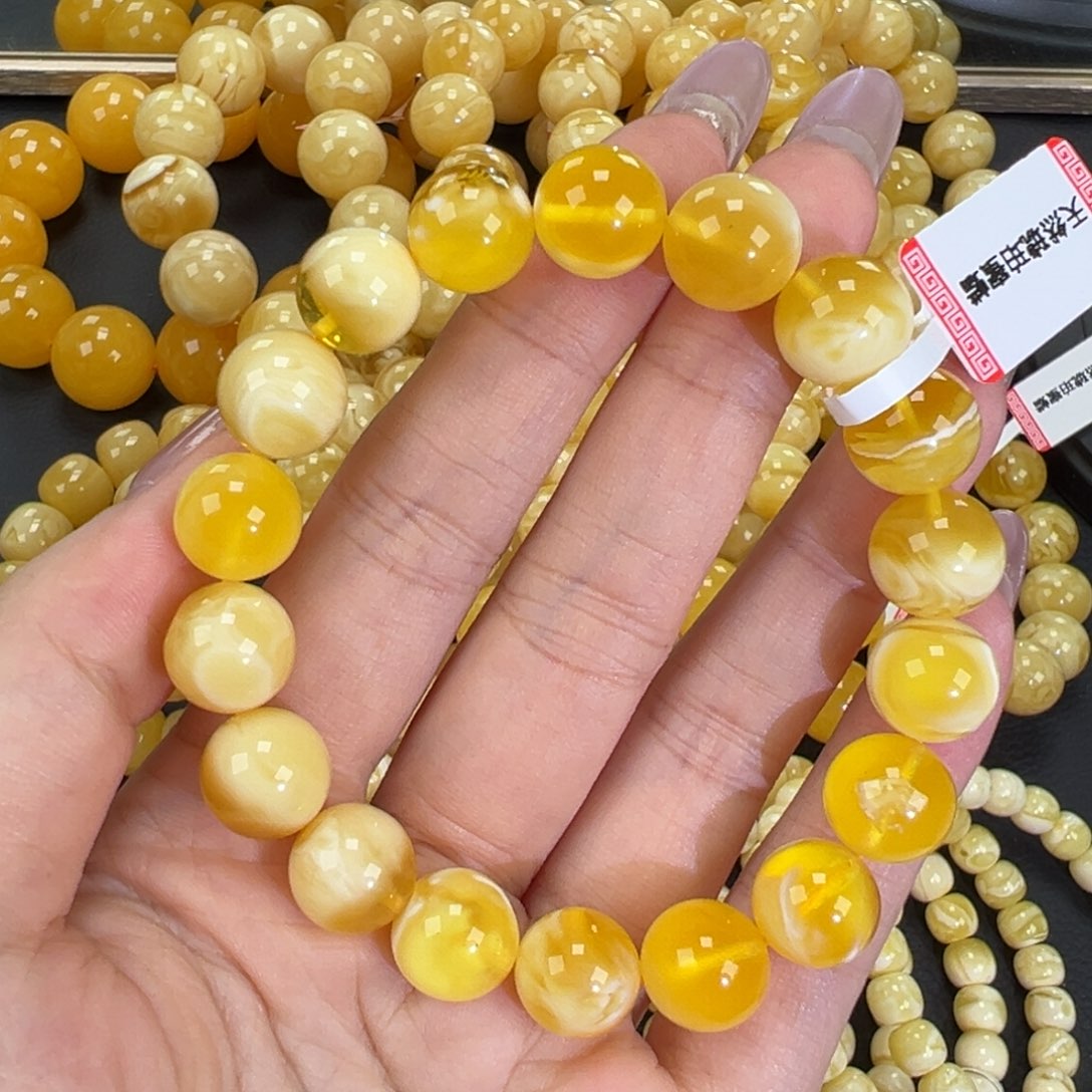 琥珀未镶嵌手链16.3金瓷白