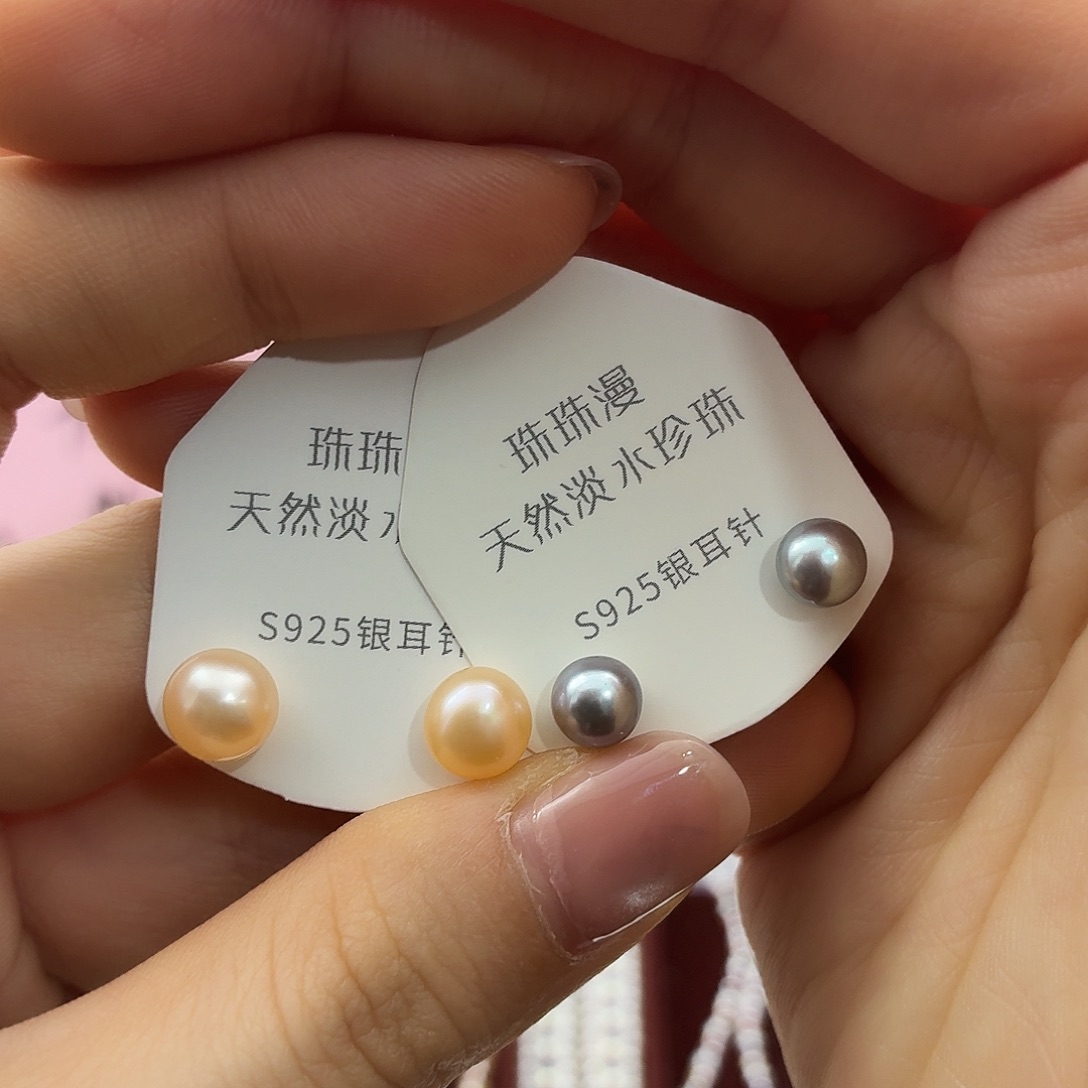 半***言耳饰淡水珍珠银S925镶嵌75微暇