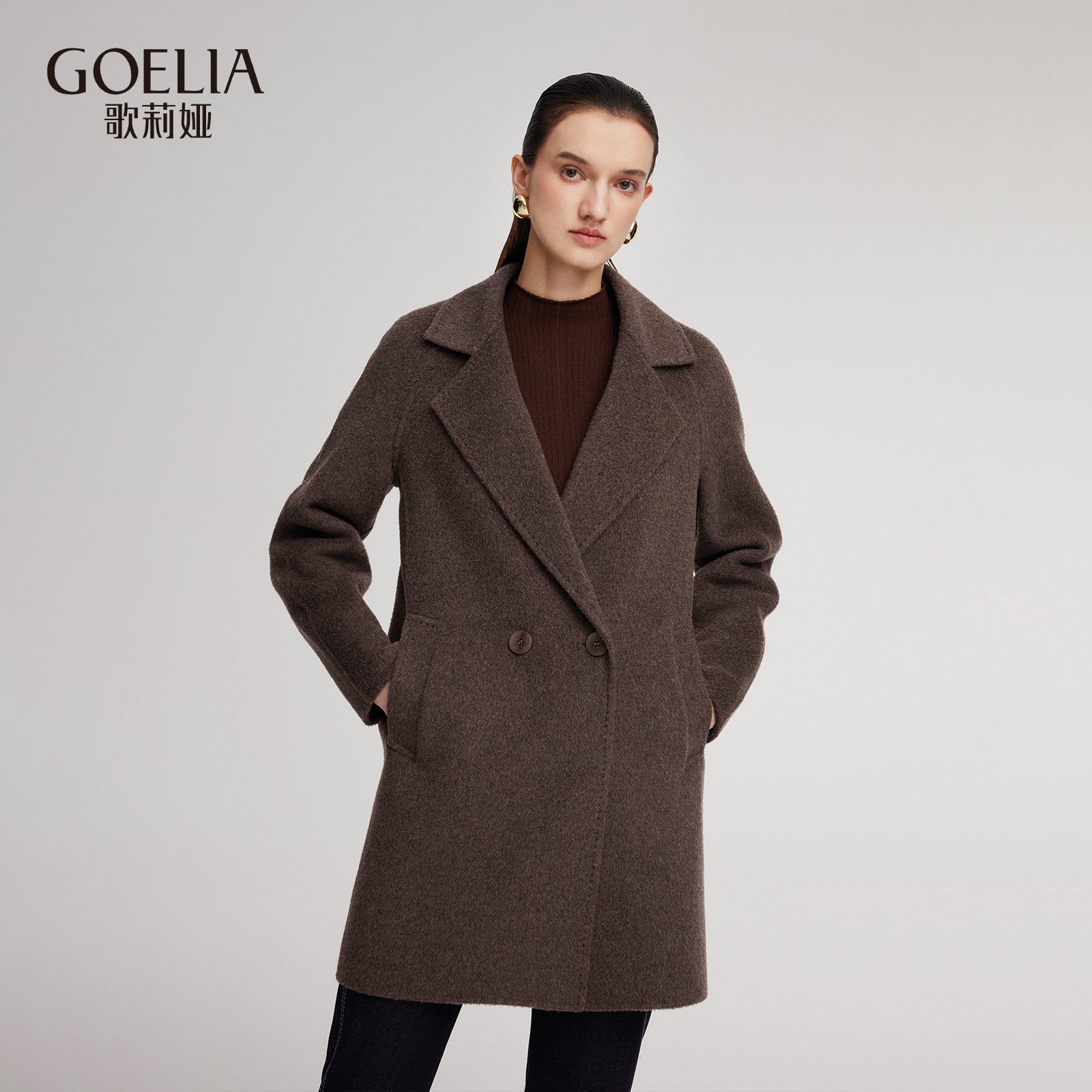 歌莉娅 冬季新品  拉毛毛呢外套大衣  1ENC6N570