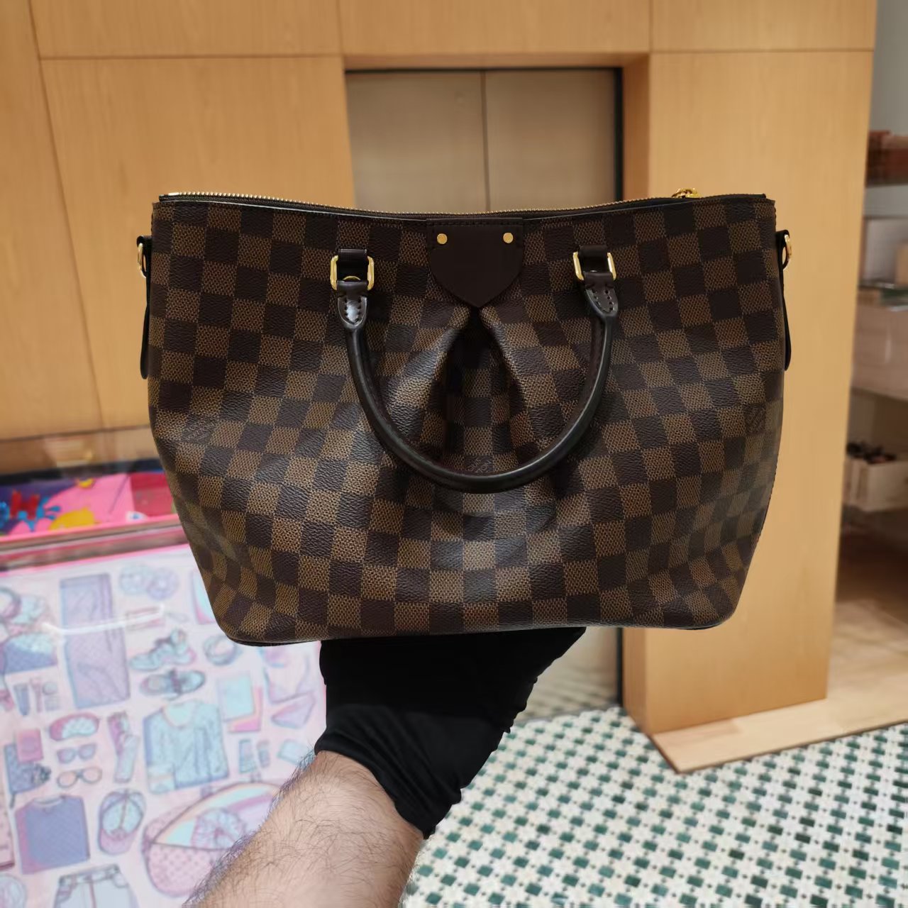 99新 LouisVuitton/路易威登 棕色棋盘格手提包
