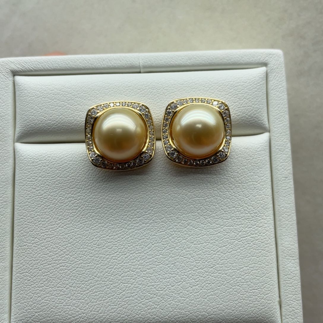 海水珍珠耳饰银S925镶嵌10-11mm