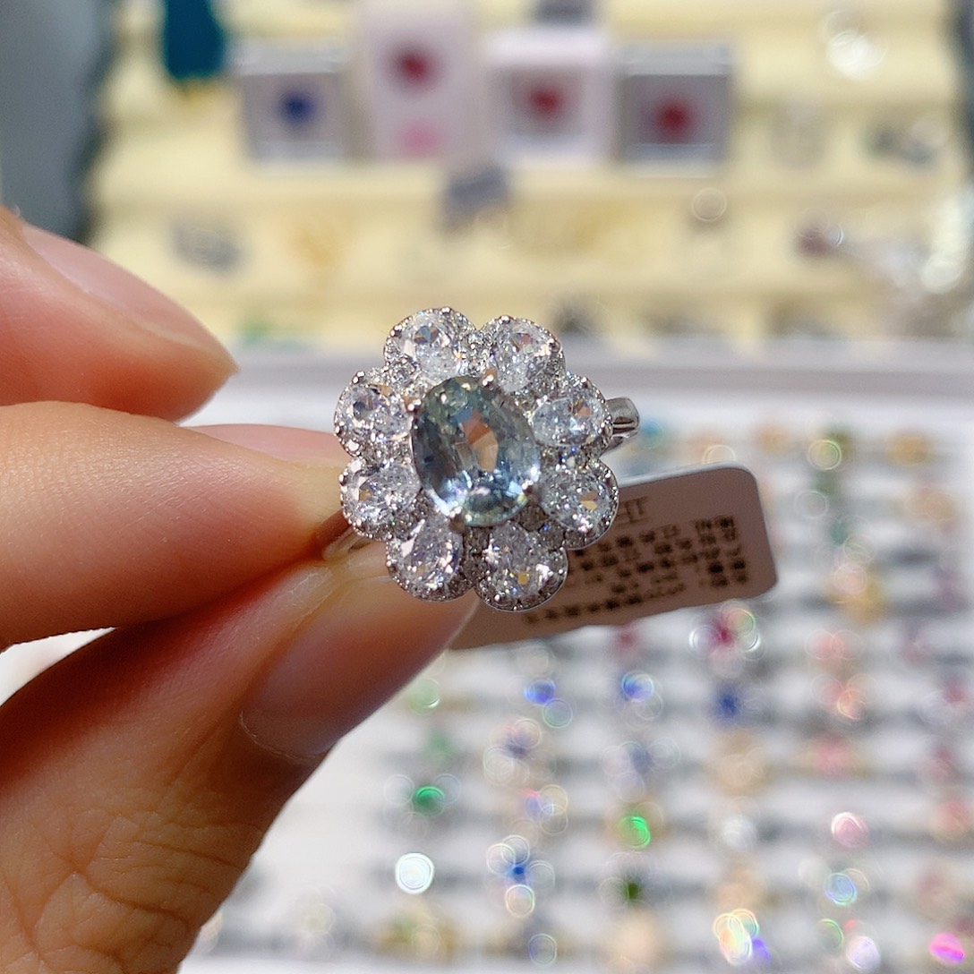 戒指蓝宝石银S925镶嵌