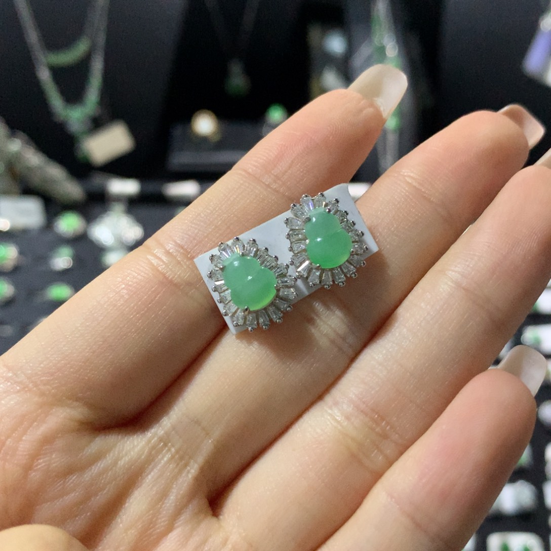 翡翠银S925镶嵌耳饰