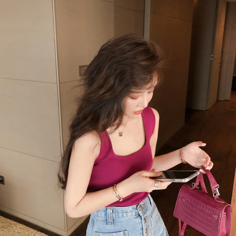 网红针织小吊带背心女夏季黑色无袖t恤内搭打底时尚外穿ins潮外搭