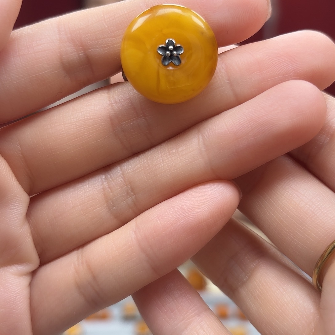 琥珀裸石银S925镶嵌17戒指