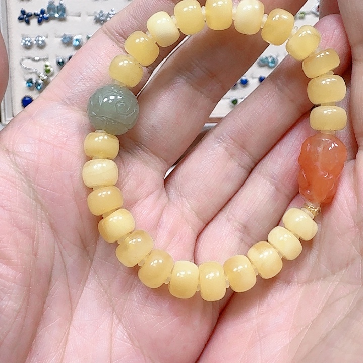 蜜蜡手链合金手链多宝