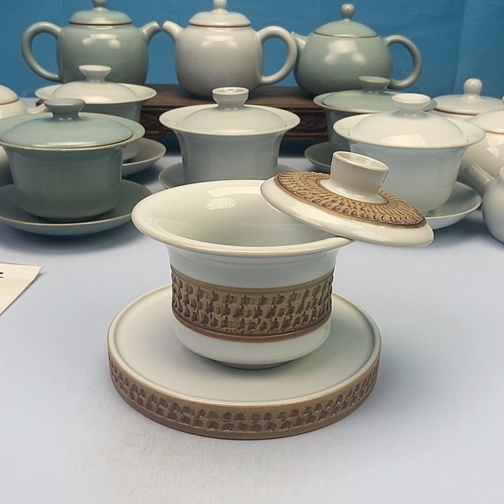 碗重工跳刀月白盖碗原矿原釉原产地