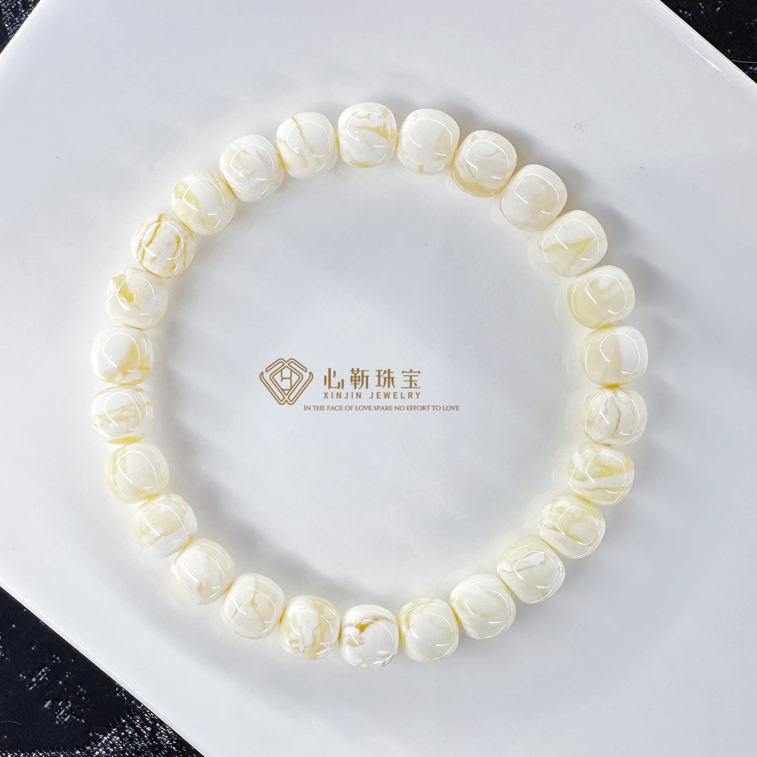 【典藏·漆白】8.5mm漆瓷白虎皮妖花蜜蜡老型手串去天然原矿俄料 