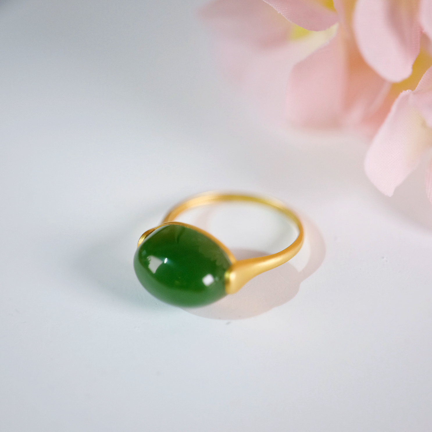 18k金碧玉镶嵌和田碧玉经典时尚气质简约戒指多样性发货发其一