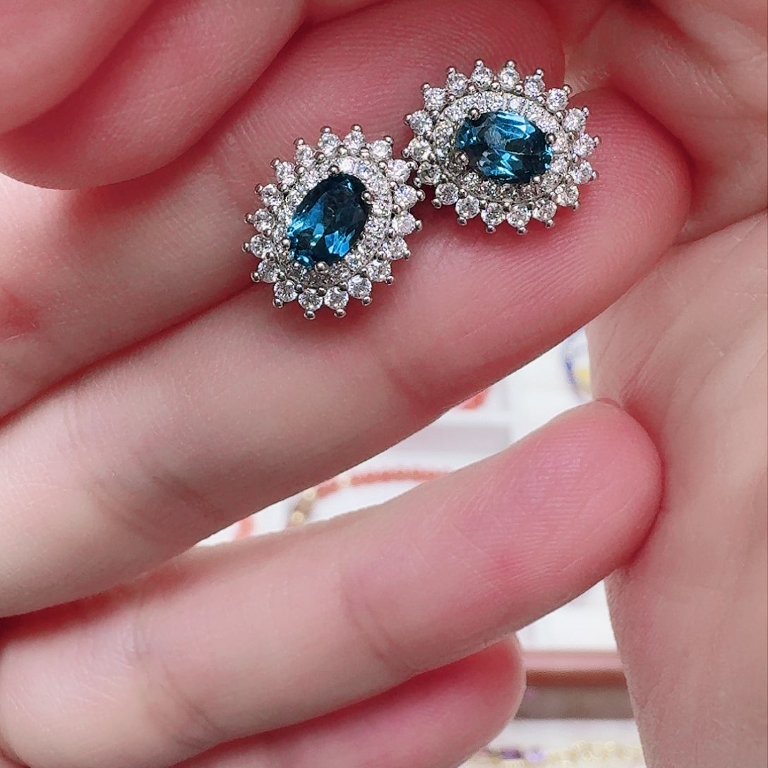 托帕石耳饰银S925镶嵌耳钉