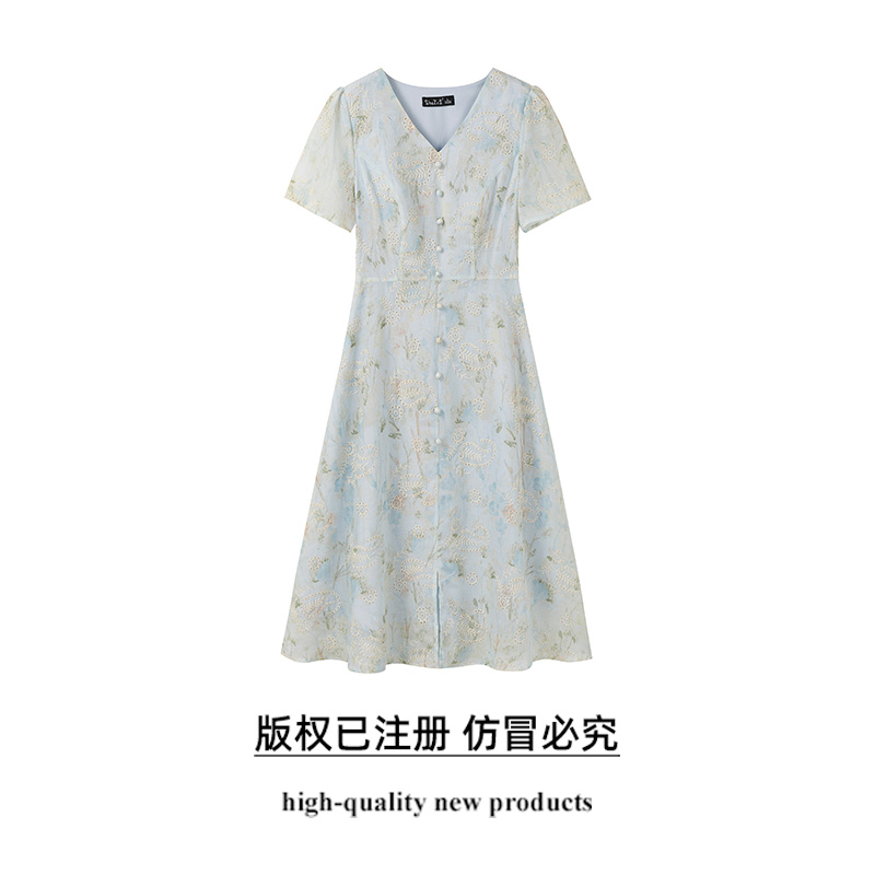 奢姿大码女装2025年夏季气质减龄V领连衣裙胖妹妹时尚小碎花裙子